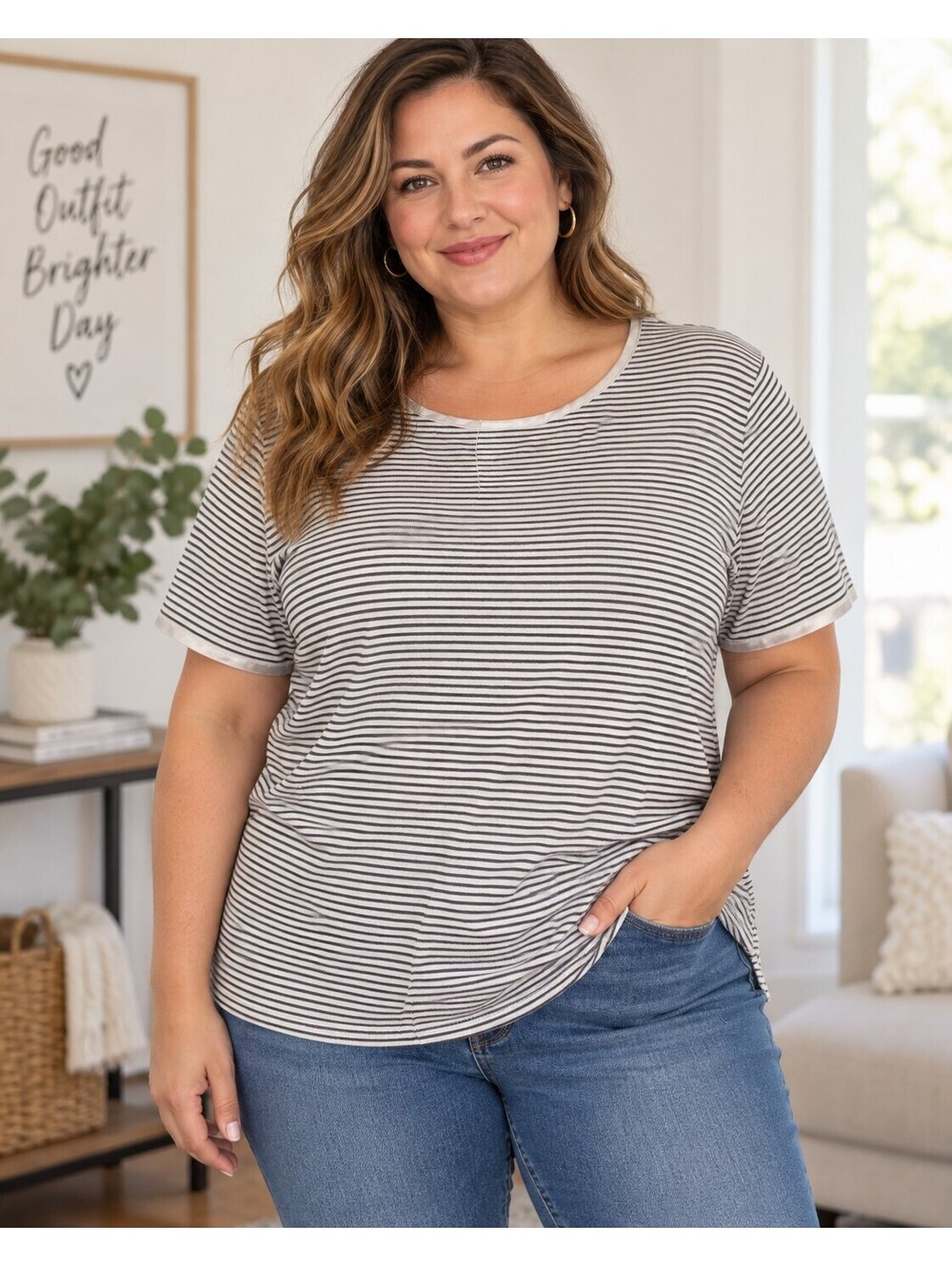 Jones New York Sport Women's 1X Striped Short Sleeve T-Shirt